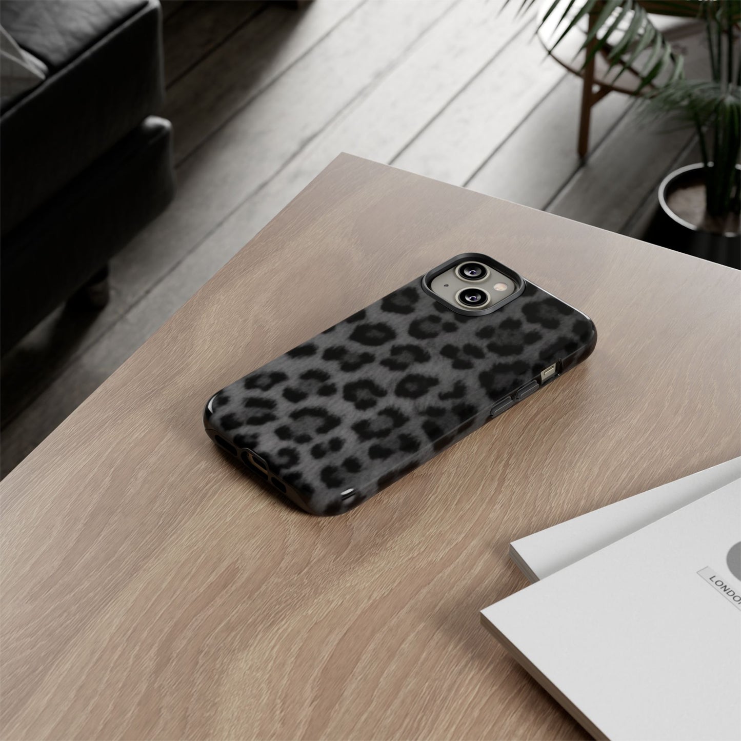 Leopard Print Dark Phone Case, Tough Cases for Animal Lovers, Stylish Protective Cover, Unique Gift for Her, Trendy Phone Accessory