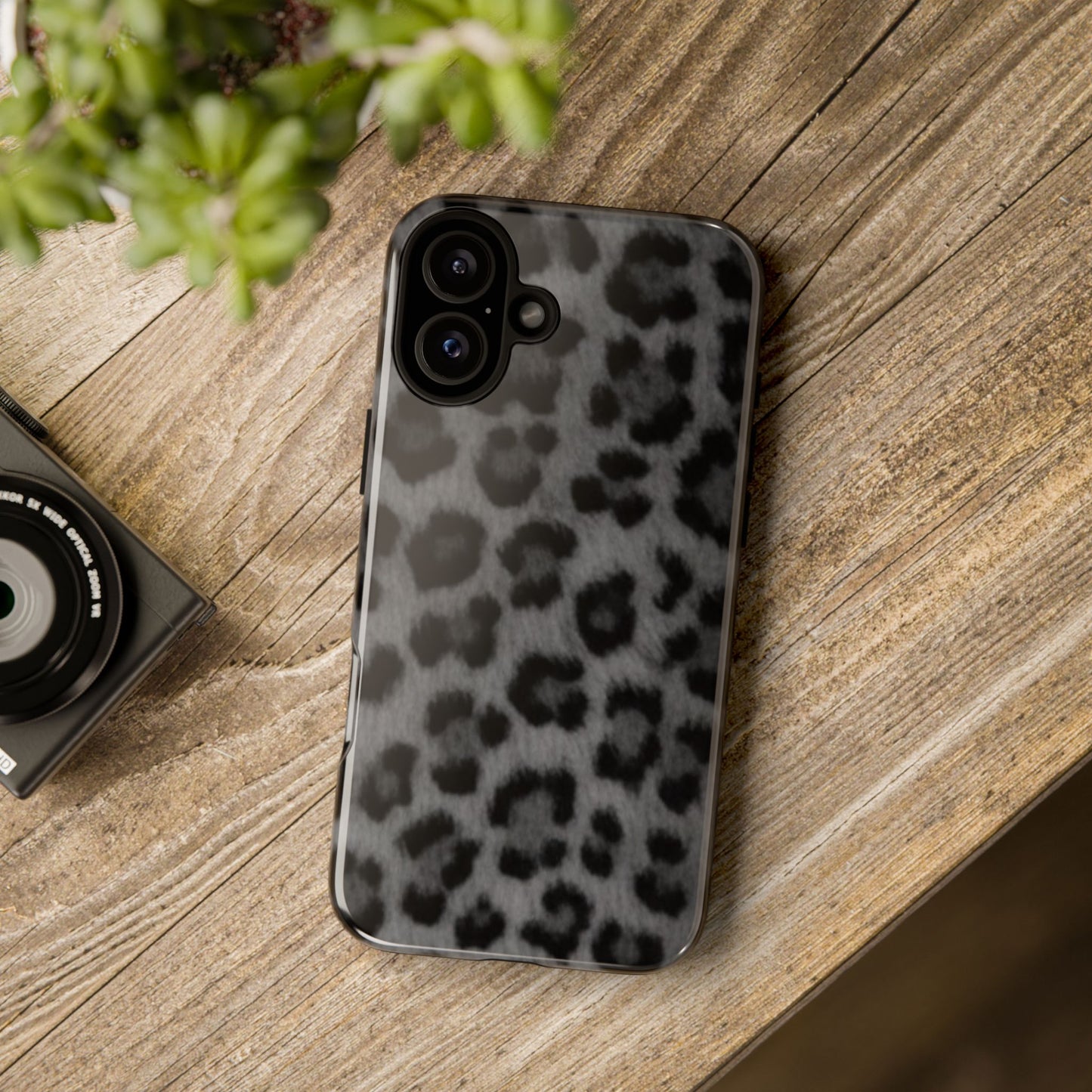 Leopard Print Dark Phone Case, Tough Cases for Animal Lovers, Stylish Protective Cover, Unique Gift for Her, Trendy Phone Accessory