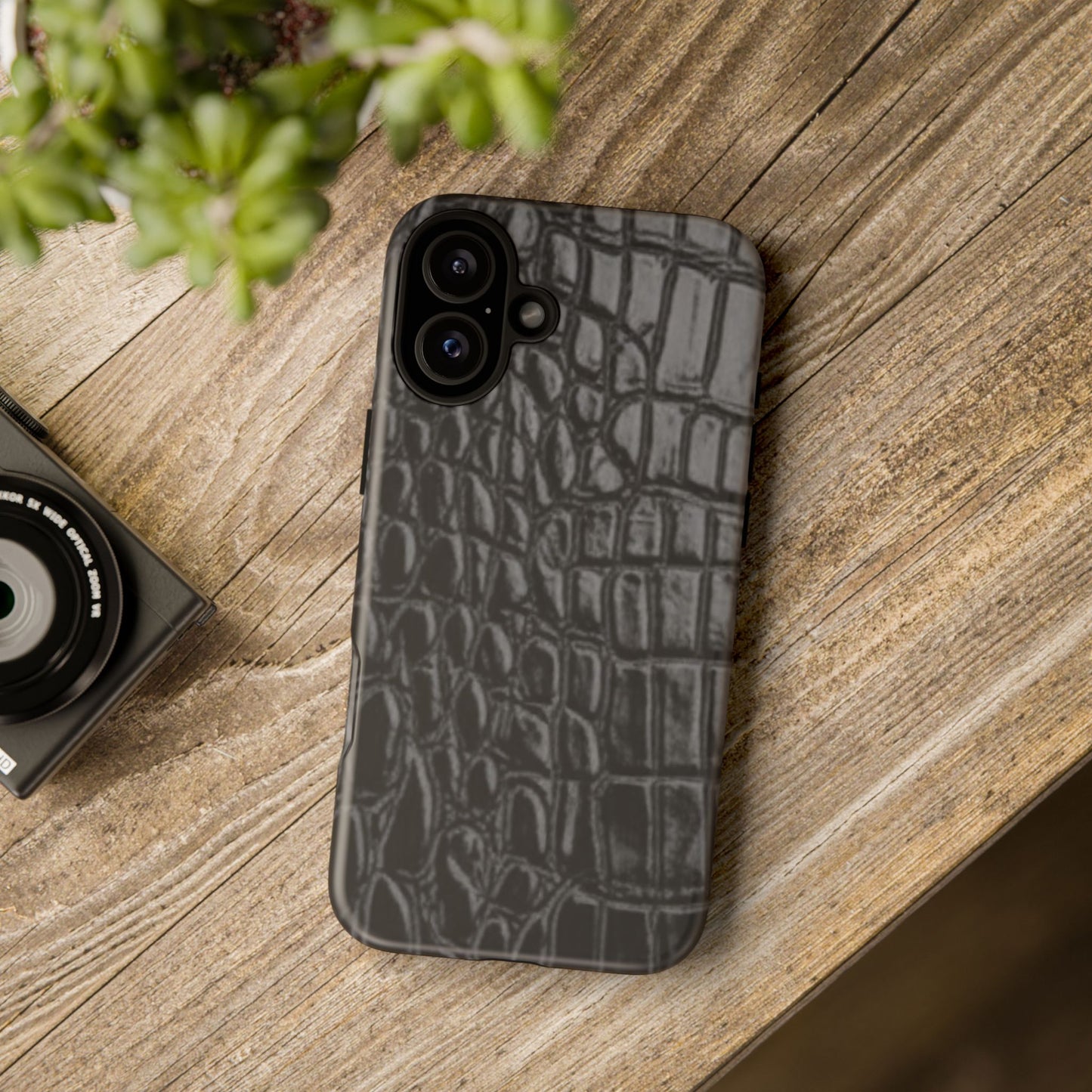 Sleek Crocodile skin print Phone Case, Tough Phone Cover, Animal Print Cases, Stylish Protective Cases, Gift for Him/Her, Black Leather Style