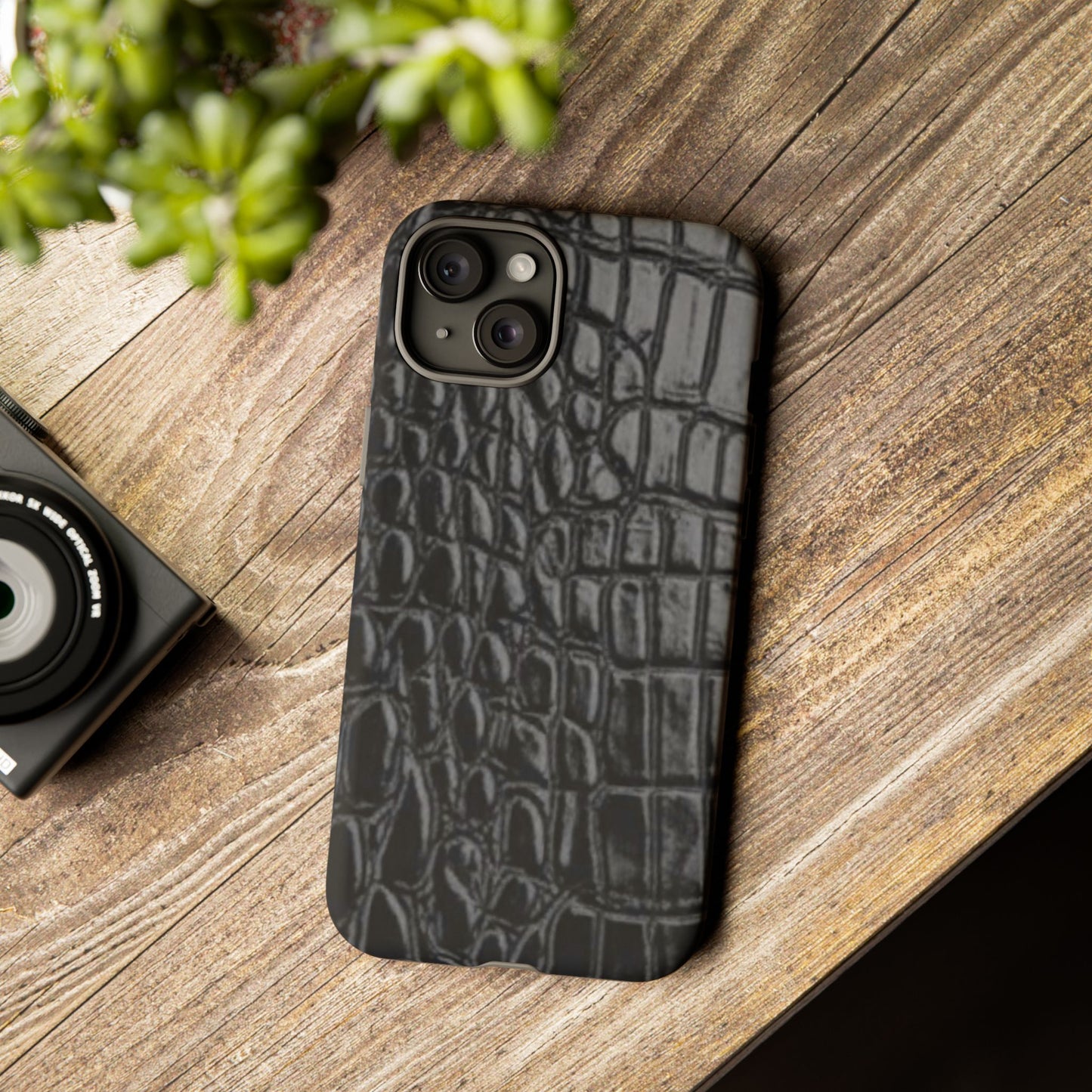 Sleek Crocodile skin print Phone Case, Tough Phone Cover, Animal Print Cases, Stylish Protective Cases, Gift for Him/Her, Black Leather Style