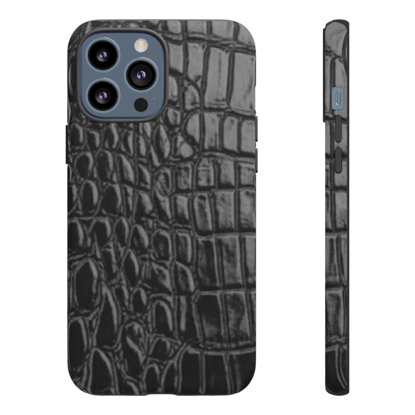 Sleek Crocodile skin print Phone Case, Tough Phone Cover, Animal Print Cases, Stylish Protective Cases, Gift for Him/Her, Black Leather Style