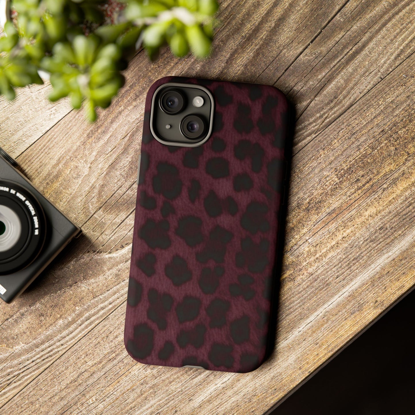 Maroon Leopard Print Phone Case, Tough Cases for Style Lovers, Fashionable Protection, Unique Gifts for Her, Trendy Accessories